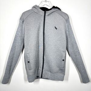 Stone Falcon Men’s Size Large Grey Black Full Zip Fleece Hoodie Jacket